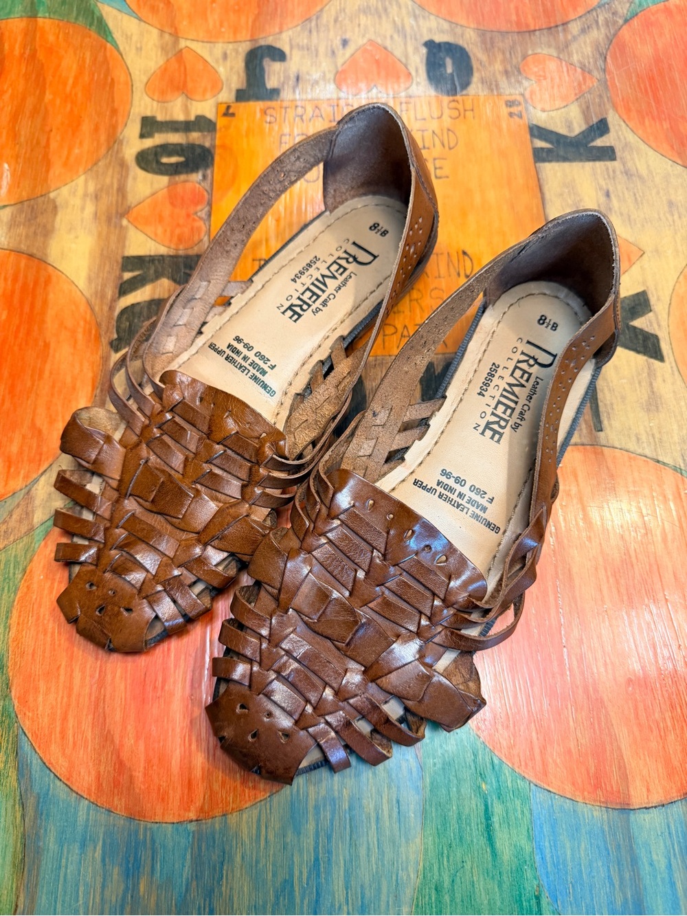 Leather Craft by Premier Collection Huarache Sandals Multicolor Woven Brown Flat